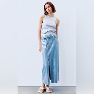 ZARA TRF METALLIC DENIM ASYMMETRIC SKIRT